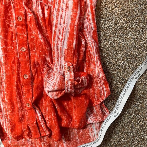 Maeve Anthropologie Calia Tunic.  Pleated Orange/White.  Long Sleeve.  Size 0 - Picture 6 of 7